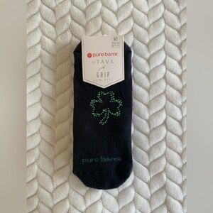 Pure Barre Black Grip Socks with Green Sequin Clover [Medium]